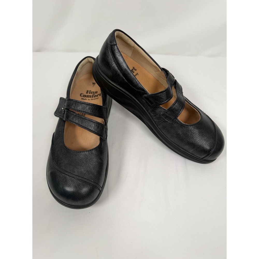 Finn Comfort Sacramento Mary Jane Black Leather Shoes Women 7 W Made In Germany